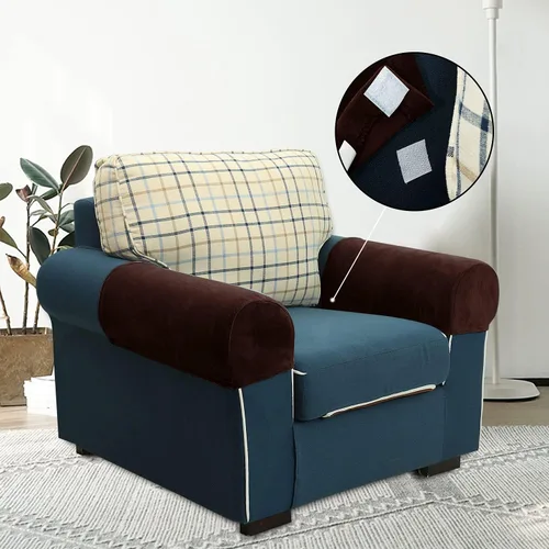 Vista 16 de XMNTG Juego de 2 fundas elásticas para reposabrazos de color azul marino, terciopelo suave, antimanchas, lavables para sillas, sofá, sillón