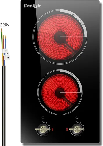 Estufa eléctrica de 2 quemadores de 220 V – Estufa eléctrica integrada de 12 pulgadas de 3000 W, encimera de cerámica radiante, 9 niveles de