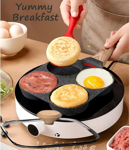 Vista 3 de HUPECHAM Sartén para Huevos con Tapa de 4 Tazas Antiadherente, y Sartén para Huevos de Granito Saludable, Sartén Versátil para Desayuno para Huevos