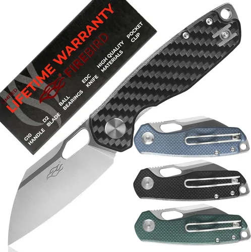 Vista 10 de Firebird GANZO FH924-BK Cuchillo Plegable de Bolsillo con Rodamiento de Bolas Wharncliffe Hoja de Acero D2 Mango G10 Antideslizante con Clip Camping