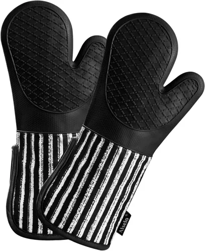Alselo Guantes de horno de silicona resistentes al calor 932 ℉ con guantes de cocina impermeables y antideslizantes, juego de 2 guantes de horno