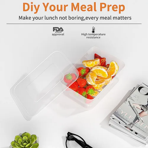 Vista 4 de Contenedores de preparación de comidas, paquete de 50 recipientes de almacenamiento de alimentos con tapas, caja Bento desechable reutilizable