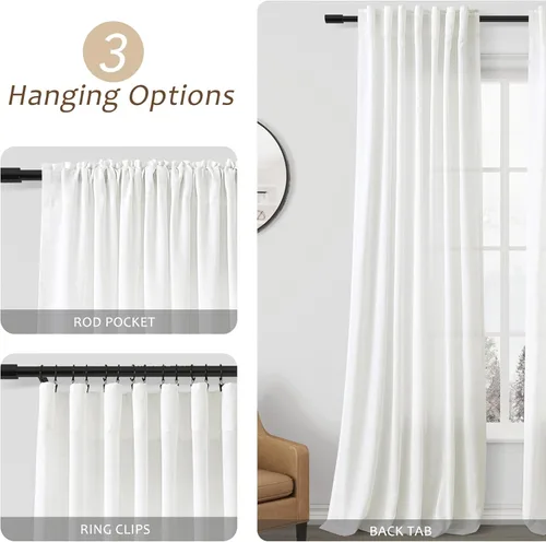 Vista 192 de Aersas Aqua Green Linen Curtains 84 Inches Long 2 Panels Set Back Tab Rod Pocket Living Room Curtain Farmhouse Rustic Light Filtering Hook Drapes