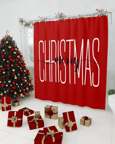 Vista 2 de Waterproof Fabric Shower Curtain, Merry Christmas Shower Curtain for Bathroom Curtains Bathtubs Hotel Washable Bath Shower Curtains with 12 Hooks