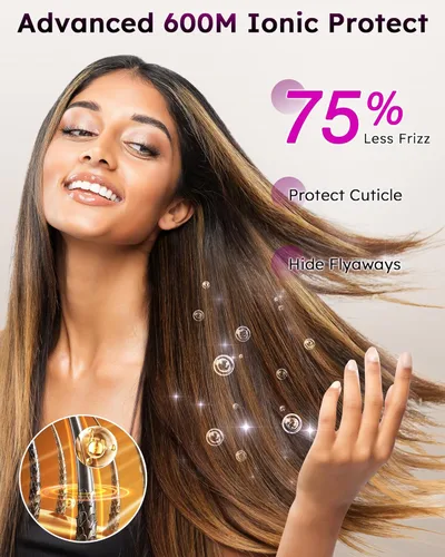 Vista 8 de Deluxe 8-en-1 Air Styler Pro 2025 de Rylena, cepillo secador de pelo para secado rápido, rizado automático, alisado y voluminización, 8 cabezales