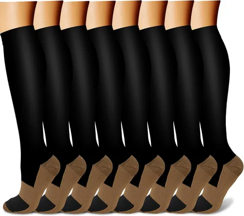 QUXIANG Calcetines de compresión de cobre para mujer y hombre (8 pares) Lo mejor para correr atletismo ciclismo 15-20 mmHg, Cobre