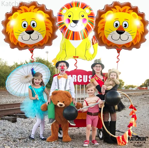 Vista 8 de Globo de carpa de circo de carnaval y globo de león – grande, 30 pulgadas Decoraciones de fiesta temática de carnaval Globos de carnaval