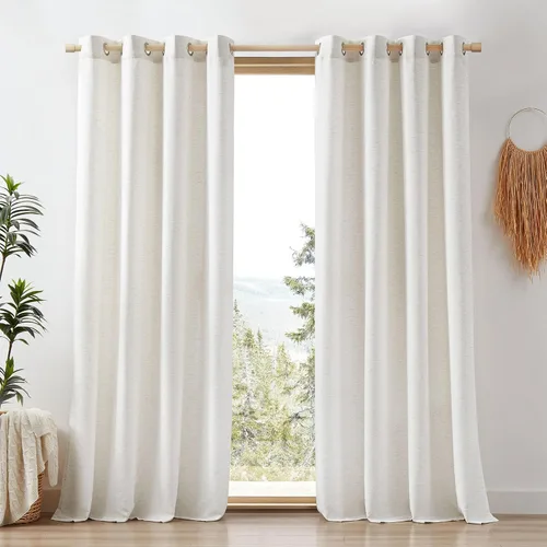 Vista 10 de Beauoop Cortinas de lino natural de 63 pulgadas de largo para dormitorio, con ojales texturizados, cortinas semitransparentes de privacidad
