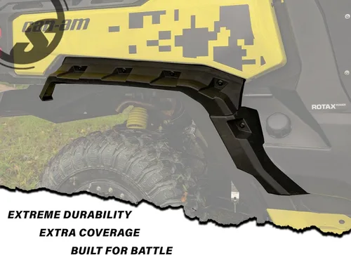 Vista 3 de SuperATV Guardabarros guardabarros para Can Am Defender HD 5/8/10/MAX (ver ajuste) 2 guardabarros delanteros, 2 traseros Se extiende 4 pulgadas