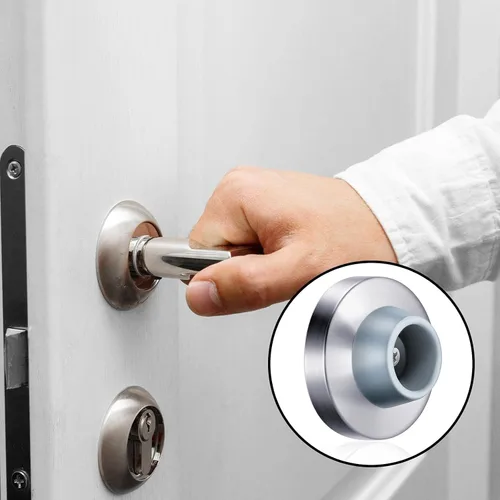 Vista 5 de Pangda Tope de parachoques de puerta de pared cóncava de acero inoxidable plateado con protector de goma redondo gris de 1-1/8 pulgadas