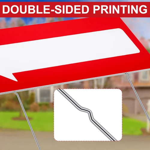 Vista 3 de 6 carteles de flecha de 17 x 6 pulgadas para patio, plástico corrugado rojo This Way Decor de doble cara con estacas de metal resistentes de 12