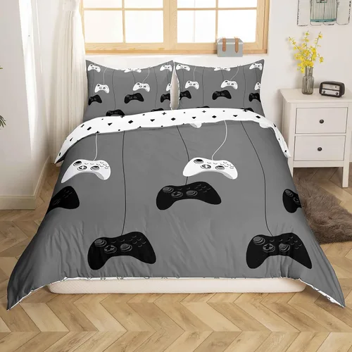 Vista 2 de Feelyou Juego de ropa de cama con estampado geométrico reversible para niños y adolescentes, 3 piezas, 1 funda de edredón con 2 fundas de almohada