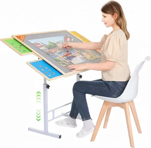 Vista 9 de Mesas de Rompecabezas para Adultos con Cajones de 1500 Piezas Ángulo y Altura Ajustables Mesa de Rompecabezas con Patas de Metal Mesa Inclinable