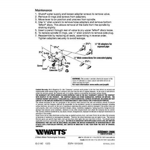 Vista 8 de Watts 12" 2T-M2 Válvula de cierre de agua caliente para lavadora de latón y tubular