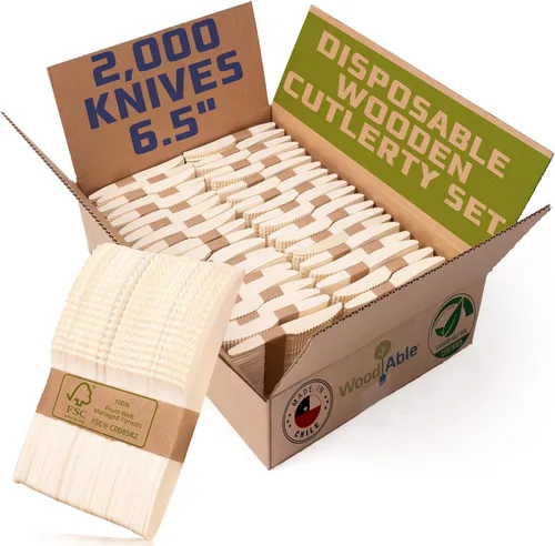 Vista 17 de Juego de cubiertos de madera desechables – 100% compostable para el hogar – Mezcla 300 (120 tenedores, 120 cucharas y 80 cuchillos) 6.5