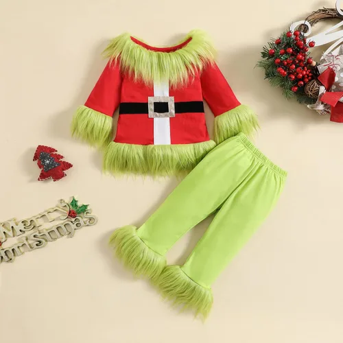 Vista 2 de Cbsdezanos Traje de Navidad para bebé, niña y niño, disfraz de monstruo verde peludo que robó ropa de Navidad