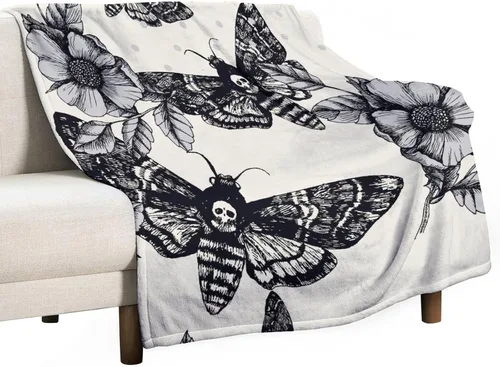 Manta gótica de franela de polilla abstracta, mágica, bohemia, mariposa, esqueleto, luna, estrellas, manta estética para hombres, mujeres, niñas,