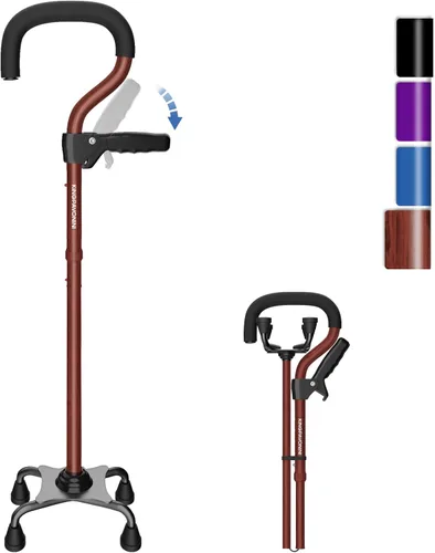 Vista 10 de KingPavonini Bastones para mujeres/hombres con segundo mango, bastón plegable y ajustable con base de 4 puntas, bastón cuádruple para estabilidad