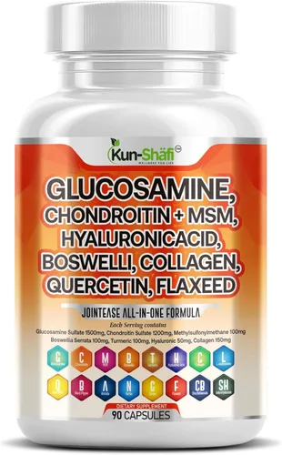 Suplemento MSM de glucosamina condroitina - con ácido hialurónico, colágeno, boswellia, cúrcuma, quercetina y linaza - Complejo de apoyo articular