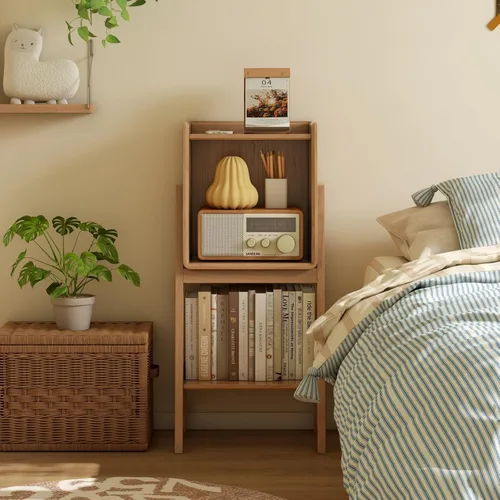 Vista 16 de Estantería de escalera de 3 niveles 100% roble macizo, estantería pequeña, estantería de escalera, estantería con marco estable, mesa pequeña