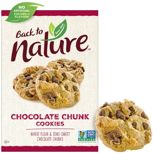 Vista 8 de Back to Nature Galletas de trozos de chocolate, a base de plantas, sin OMG, hechas con harina de trigo, Snack Happy, caja de 7.5 onzas