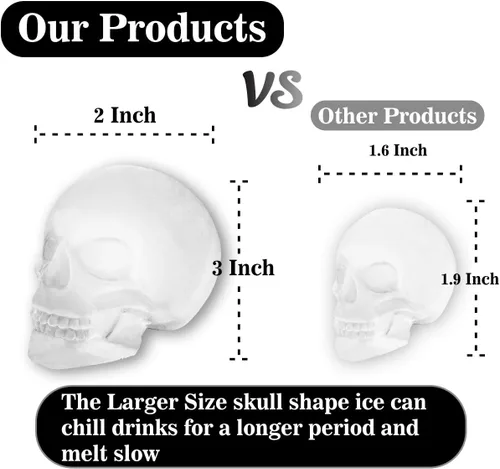 Vista 5 de Molde de Hielo de Calavera 3D Extra Grande, Moldes de Hielo de Silicona para Whisky, Bandejas de Cubitos de Hielo con Embudo para Taza de Boca