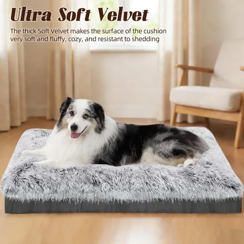 Vista 3 de KISYYO - Camas para perros grandes, cómodas y fijas, para jaulas, lavables, 36 x 23 x 3 pulgadas, color gris