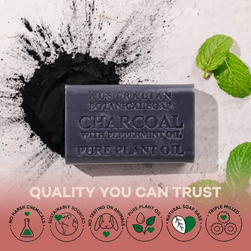 Vista 7 de Jabón negro africano botánico australiano con carbón activado y aceite de menta, 6.6 onzas, paquete de 8 jabones de carbón activado con manteca