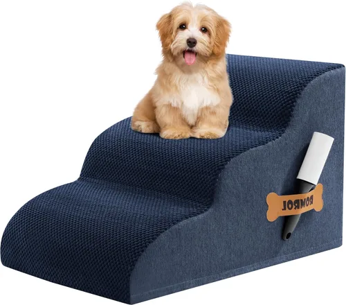 Vista 15 de Escaleras para perros Romrol, rampa para camas y sofás, escalones extra anchos para mascotas con cubierta duradera impermeable y antideslizante