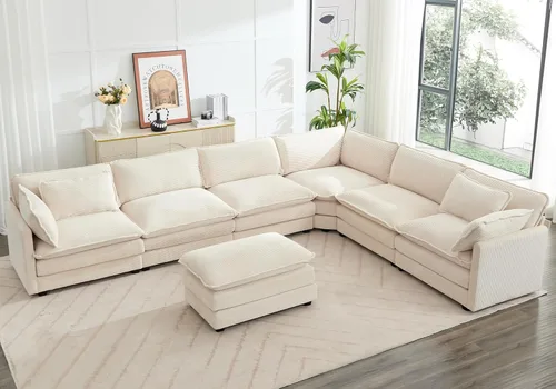 Vista 34 de ROWHY Sofá modular de gran tamaño con otomana móvil, juego de sofá moderno de pana de 112 pulgadas y 4 asientos, sofá convertible en forma de L