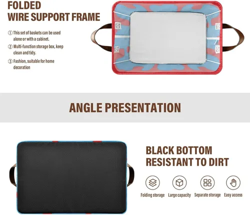 Vista 4 de Fashion Street Graffiti Painting Red Blue Sturdy Storage Basket Decorative Large Closet Organizer Bins with Handles Fabric Cubes for Organizing