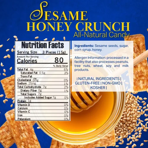 Vista 2 de SweetGourmet Crujiente de miel de sésamo, dulces totalmente naturales, envueltos individualmente, 1 libra
