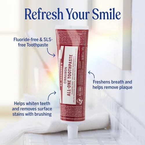 Vista 2 de Dr. Bronner’s Pasta de dientes todo en uno – Canela, 5 onzas, paquete de 3 – Pasta de dientes sin flúor para adultos, sin SLS, 70% de ingredientes