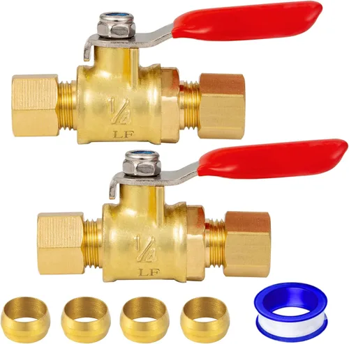 Vista 10 de Mini Válvula de Bola de Latón Sin Plomo con Interruptor de Cierre, Conexión de Compresión de 1/4 pulgada por Conexión de Compresión de 1/4 pulgada