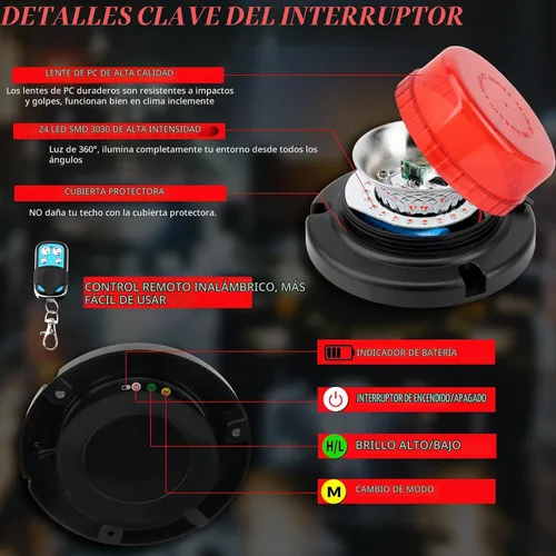 Vista 6 de Luz de baliza de control remoto, luces intermitentes recargables inalámbricas ámbar con imán, 15 modos, brillo alto y bajo para quitanieves