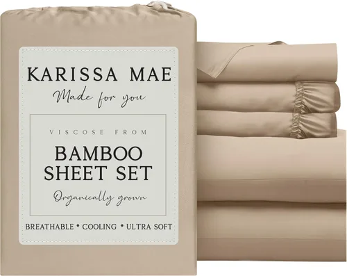 Vista 43 de KARISSA MAE Juego de sábanas de viscosa de bambú de lujo, 100% certificado FSC, refrescante, lujosamente suave, bolsillos profundos de 18 pulgadas