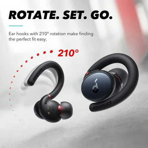 Vista 7 de Soundcore Anker-Auriculares entrenamiento Sport X10, true wireless bluetooth 5.2, ganchos giratorios orejas, graves profundos, IPX7, prueba sudor