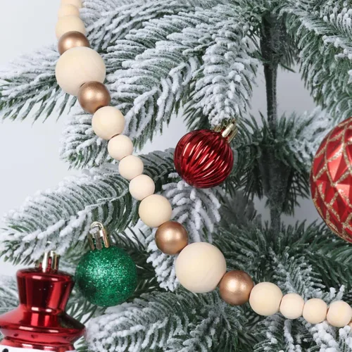 Vista 5 de Guirnalda de cuentas de madera navideña, cuentas de árbol de madera de Navidad, decoración rústica de árbol de Navidad, decoración