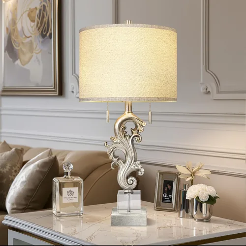 Vista 5 de Scenekoy - Juego de 2 lámparas de mesa vintage para dormitorio y sala de estar, lámparas de noche de pie de 67,95 cm con hojas de plata y puertos