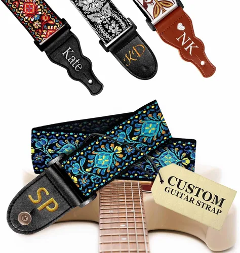 Vista 17 de Art Tribute Correa de guitarra para guitarra acústica, eléctrica y bajo, correa clásica ajustable con diseño Lightning con 2 púas + cierres