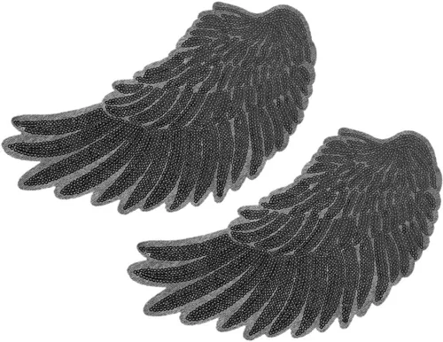 KALLORY 2pcs Black Angel Wing Sequin Embroidered Applique Iron-on Patch for Clothing Sewing Supplies, DIY Garment Decor for Jackets and Crafts