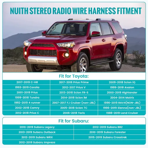 Vista 3 de NuIth Arnés de cableado de radio compatible con Subaru 2010-2019/Sistema Toyota no JBL 1992-2019, arnés de cableado estéreo macho+hembra