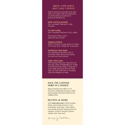 Vista 5 de Teeccino Paquete variado de café de hierbas, avellana, moca y java, café de hierbas molido que es prebiótico, sin cafeína y sin ácidos, tostado