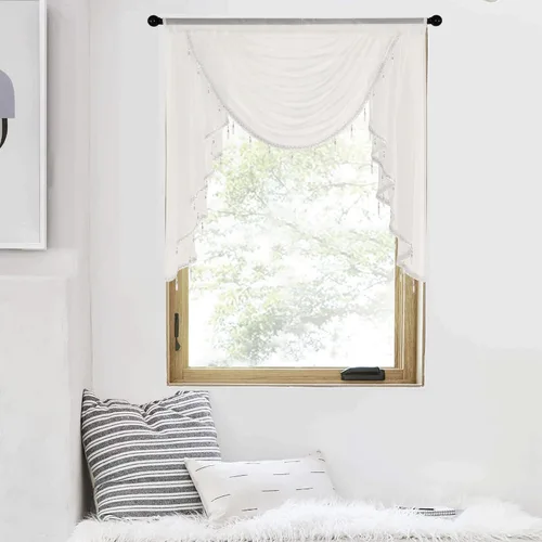 Vista 13 de NICETOWN Cortinas de cenefa para ventanas, cenefas semitransparentes filtrantes de luz para sala de estar, elegante decoración del hogar, cortinas