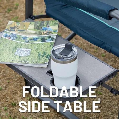 Vista 8 de Timber Ridge Sillas de director XXL mejoradas de gran tamaño con mesa auxiliar plegable, bolsillo lateral desmontable, silla de campamento plegable