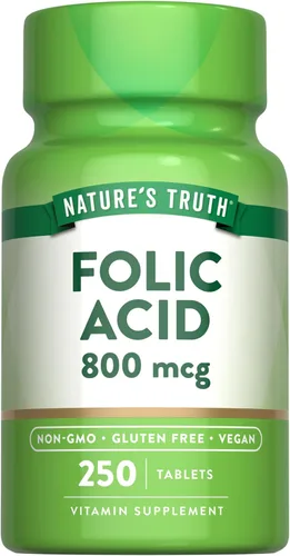 Nature's Truth Ácido fólico | 800 mcg | 250 tabletas | Suplemento vegano, sin OMG y sin gluten