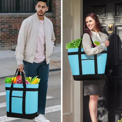 Vista 6 de CIVJET Bolsa tote reutilizable aislada para compras de comestibles para mujeres/hombres, bolsa de entrega de pizza/comida para mantener