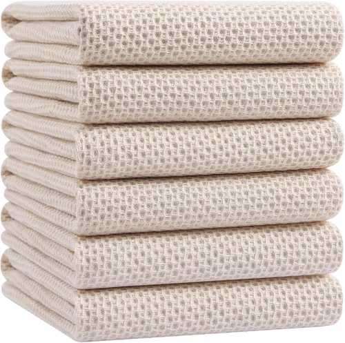Vista 486 de Homaxy Paños de cocina de 100% algodón con tejido de gofre, ultra suaves, absorbentes, de secado rápido, 12 x 12 pulgadas, paquete de 6, amarillo
