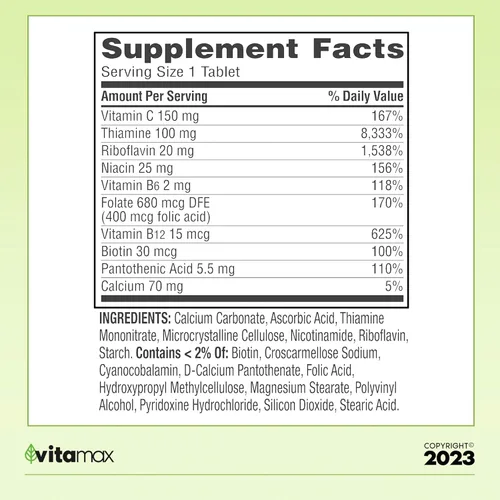 Vista 2 de Spring Valley Super Vitamin B-Complex Tablets Dietary Supplement Value Size, 100 Count (Over 3 Months Supply) + Exclusive VitaMax Vitamin Guide