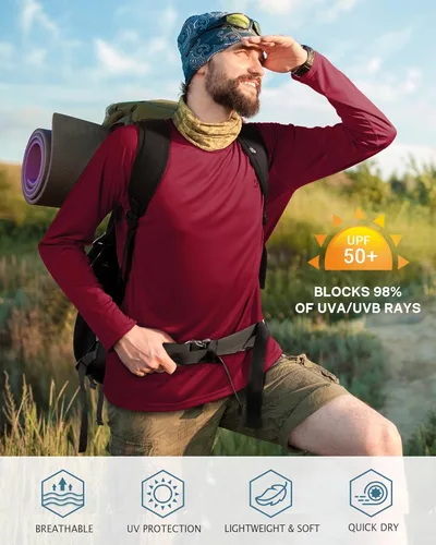 Vista 3 de Roadbox Camisas de Protección Solar UV UPF 50+ para Hombres Manga Larga SPF Rash Guard para Pesca Senderismo Natación Correr
